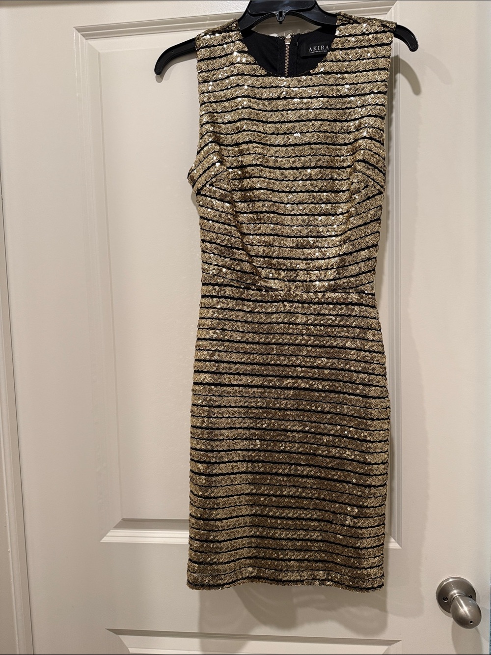 AKIRA Gold Sequin Mini Dress with Black Stripes
